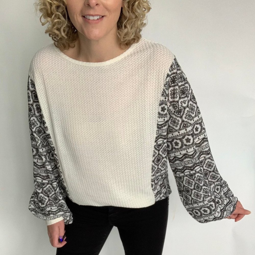 Waffle Knit long sleeve aztec design